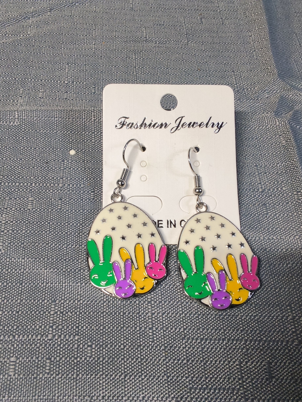 Fashion Jewelry Kids Bunny Egg Drop Earrings - Green, Purple, Yellow, Pink